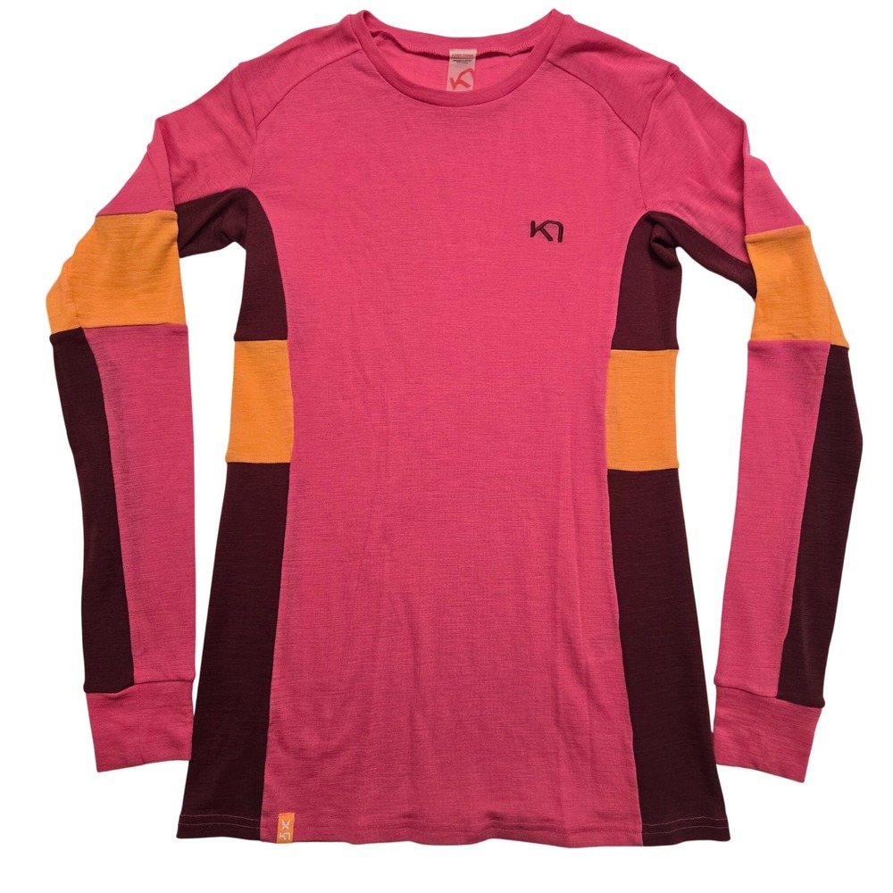 Kari Traa Rose Baselayer 100% Merino Wool Pink Colorblock Top 621526 Womens L